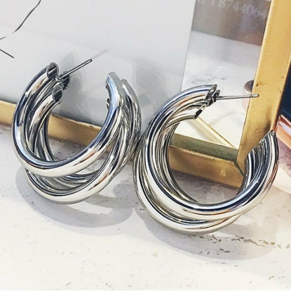 Glossy Silver Hoop Earrings